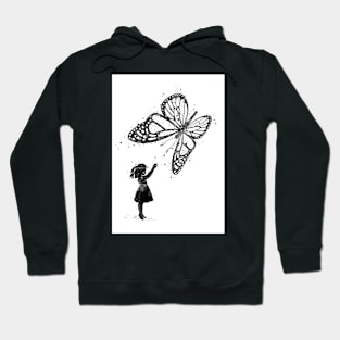 Girl and Butterfly Fantasy Black and White Artwork Hoodie